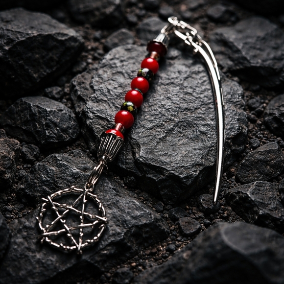 The Crystal Witch Goods Other - BOOK JEWELRY Beaded Book Mark With Pentagram Focal Glass Crystal Beads
